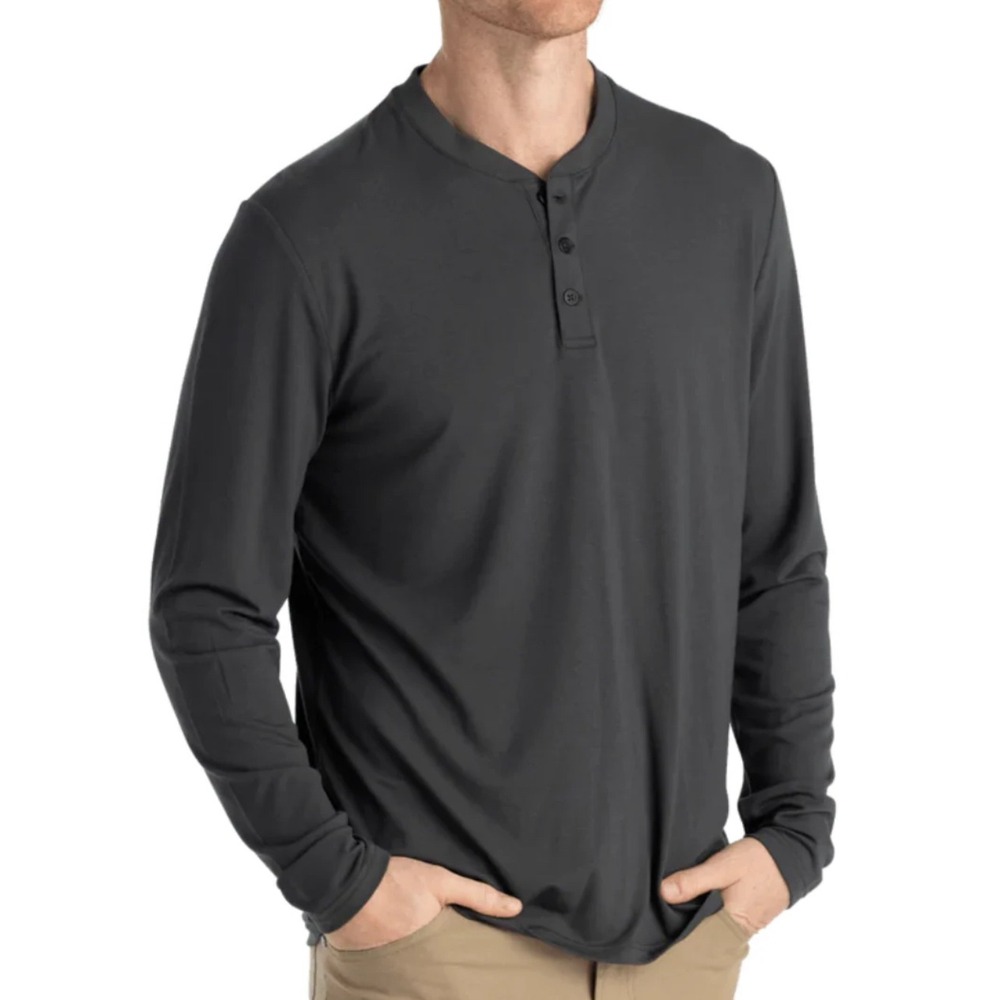 Free Fly Mens Bamboo Flex Henley Long Sleeve Shirt Gray Gorpcore Baselayer M